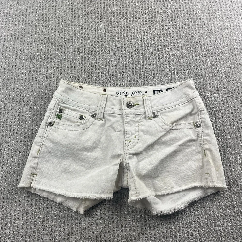 Miss Me Womens Jean Shorts White Denim Size 27 Floral Embellished Pockets